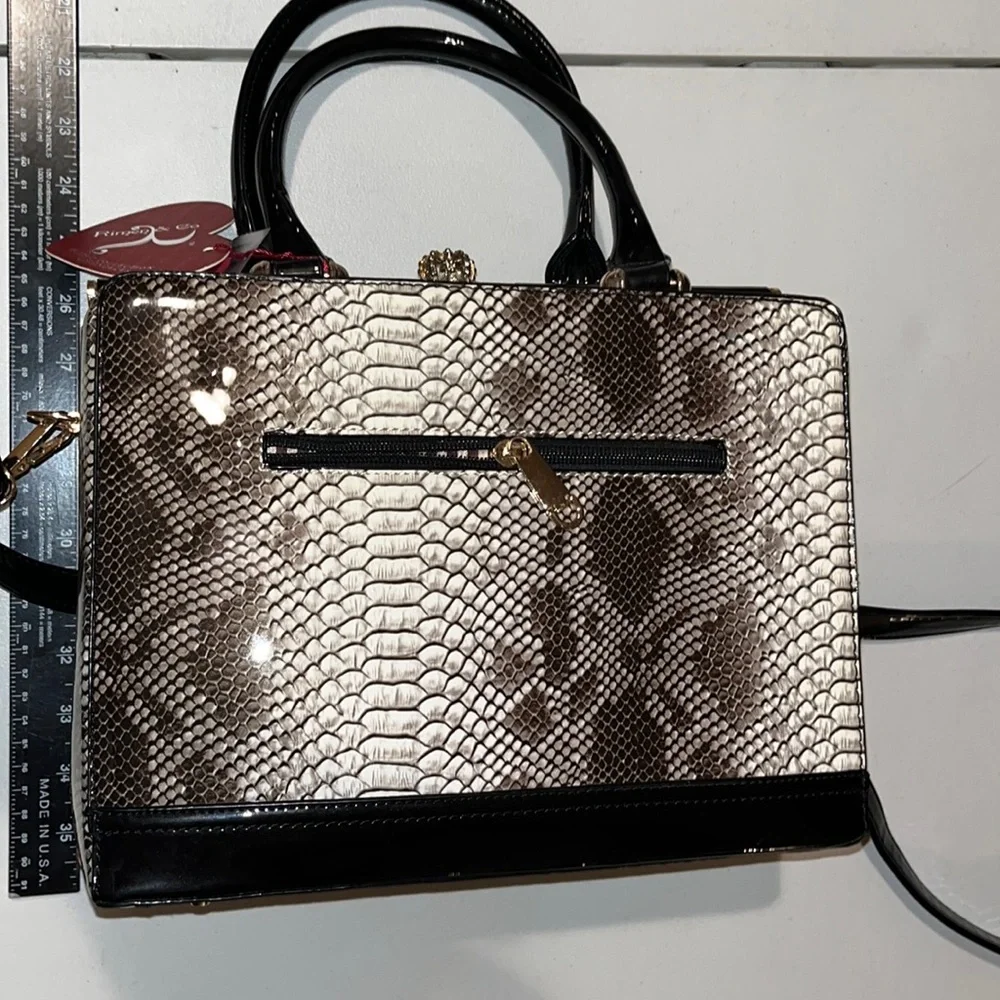 Rimen  & Co brown serpent print patent leather bag removable crossbody strap
